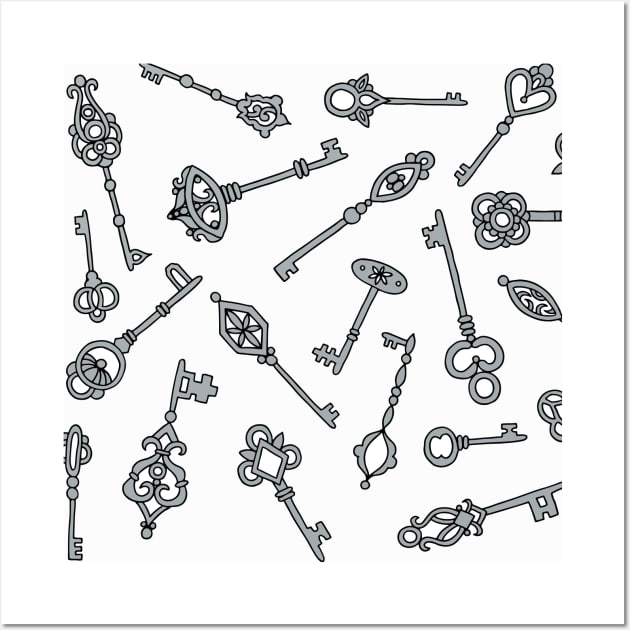 Skeleton Keys Grey and White Palette Wall Art by HLeslie Design